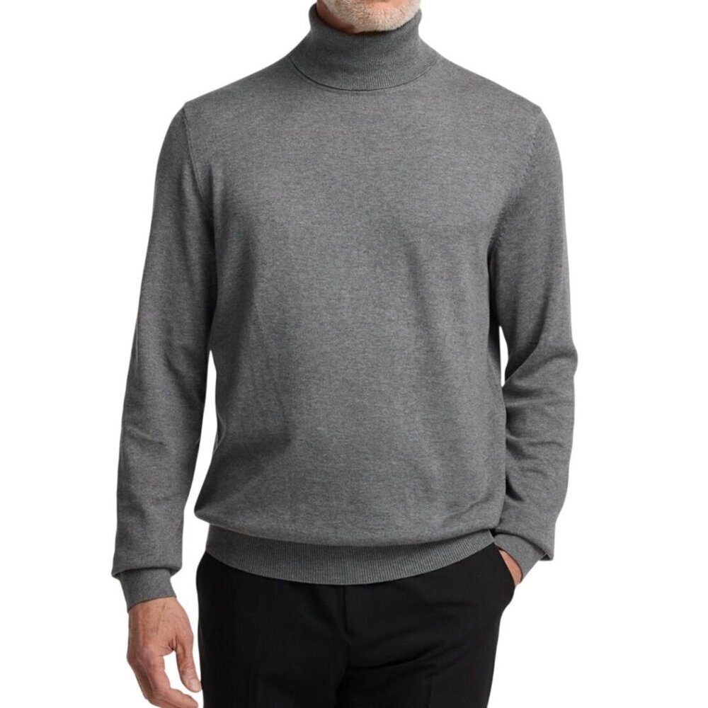 Paul Fredrick Gray Turtleneck Sweater Silk Cotton Cashmere Blend Size L